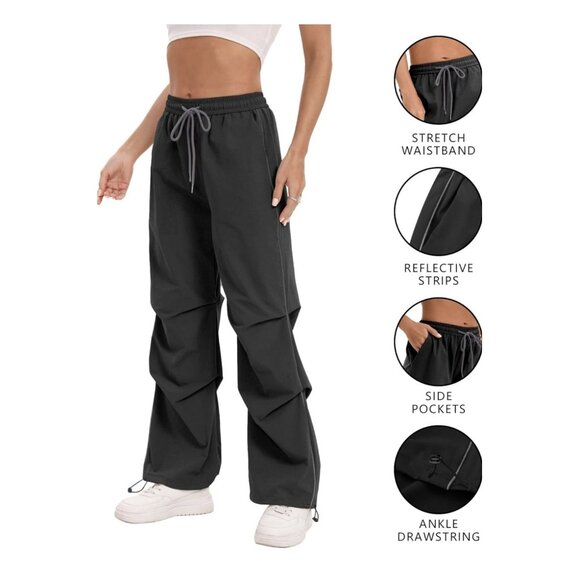 Bakyarder Women's Casual Parachute Pants Long Baggy Hiking Lightweight Drawst M - Picture 3 of 4